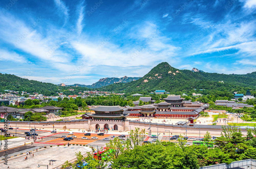 view of gyeongbokgung palace in Seoul Korea
