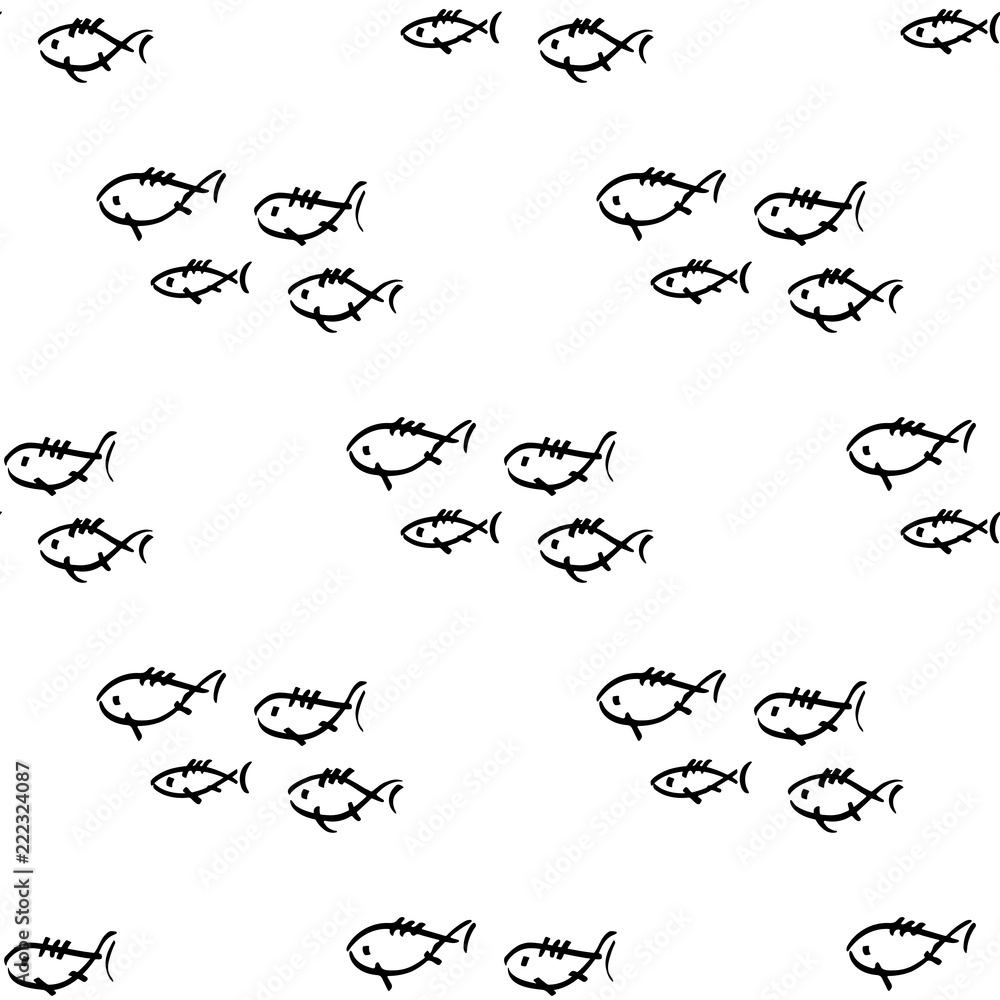 Flat monochrome vector seamless sea fish sketch pattern. Fabric textile summer pattern. Cute doodle pattern with underwater sea creatures. Vector illustration naive element wildlife nautical ornament. Flat monochrome vector seamless sea fish sketch pattern. Fabric textile summer pattern. Cute doodle pattern with underwater sea creatures. Vector illustration naive element wildlife nautical ornament.