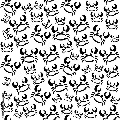 Abstract monochrome vector seamless coconut crab pattern. Fabric textile with exotic crab. Cute childish doodle summer pattern. Exotic sea coast. Vector illustration naive wildlife nautical ornament.