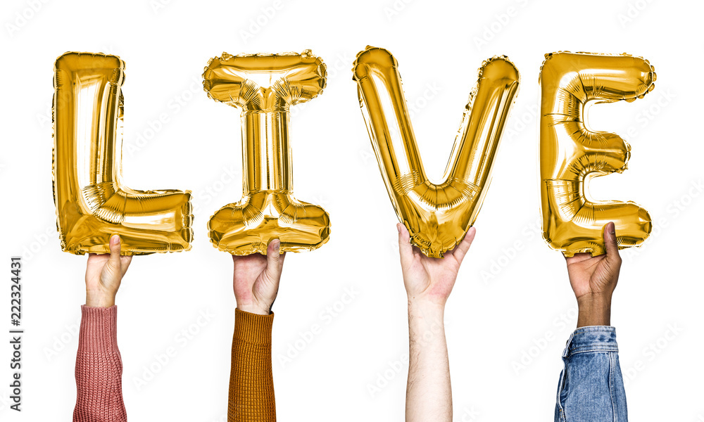 Hands showing live balloons word Hands showing live balloons word