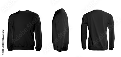 Black men's sweatshirt with long sleeves in rear and side views
