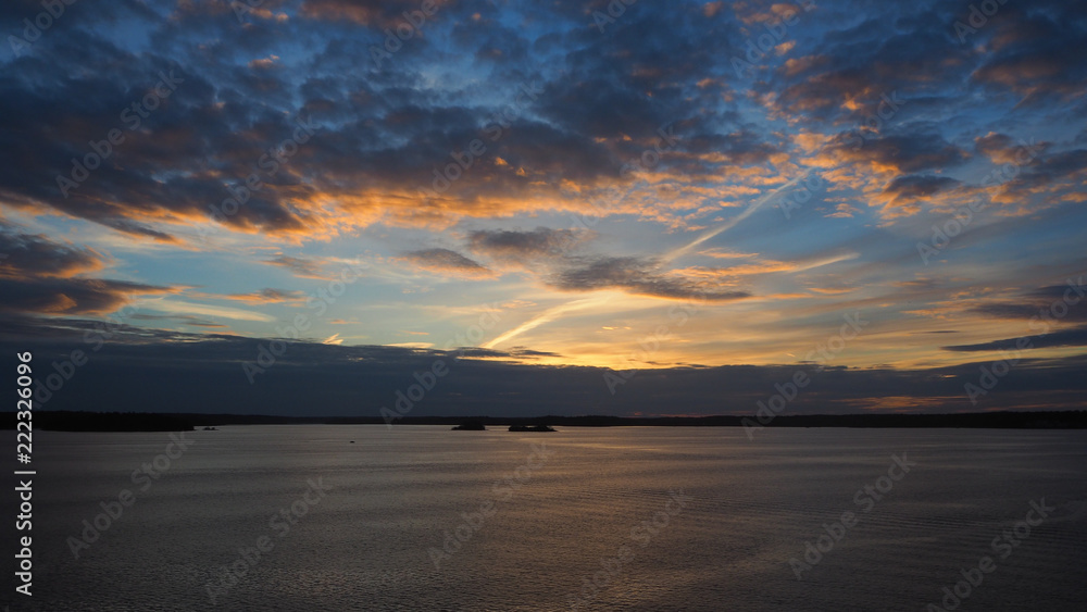 sunset at archipelago sea in sweden