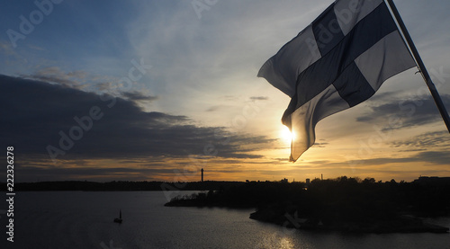 sunset at archipelago sea in sweden