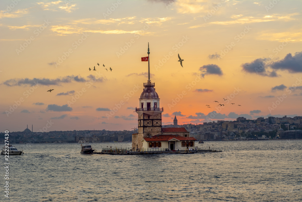  Maiden's Tower or Kiz Kulesi located in the middle of Bosporus, Istanbul 