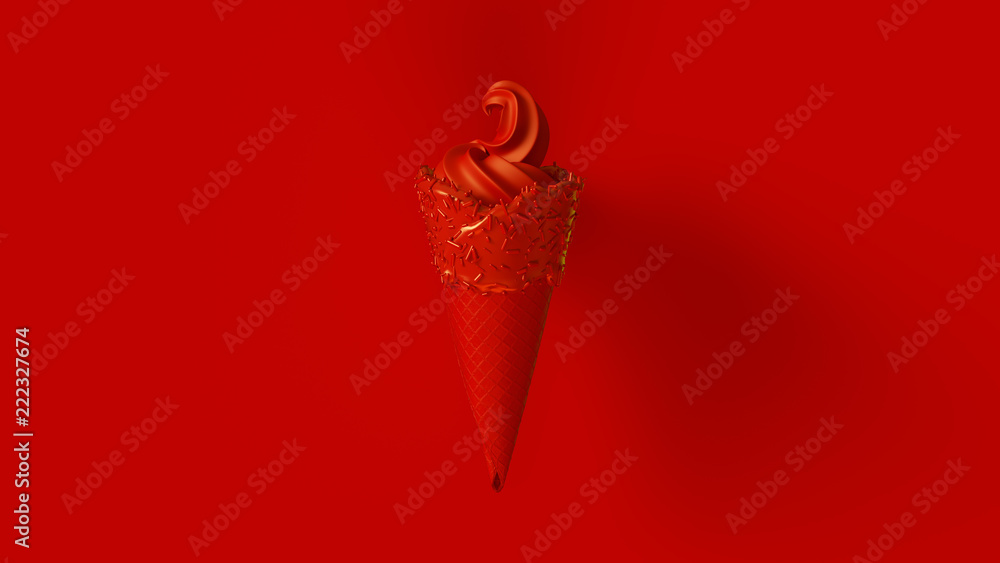 Red Ice Cream with Red Icing and Red Sprinkles 3d illustration 3d render - obrazy, fototapety, plakaty 