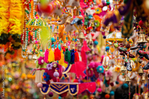 Canvas Print Colourful street market selling Deepvali merchandise in Singapore, Asia taken on