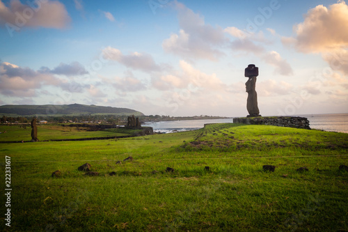 Ahu tahai  moai near hanga Roa in Easter island photo