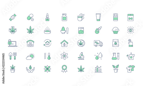 Cannabis products, growing Vector icon set