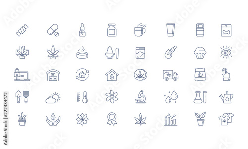 Cannabis products, growing Vector icon set