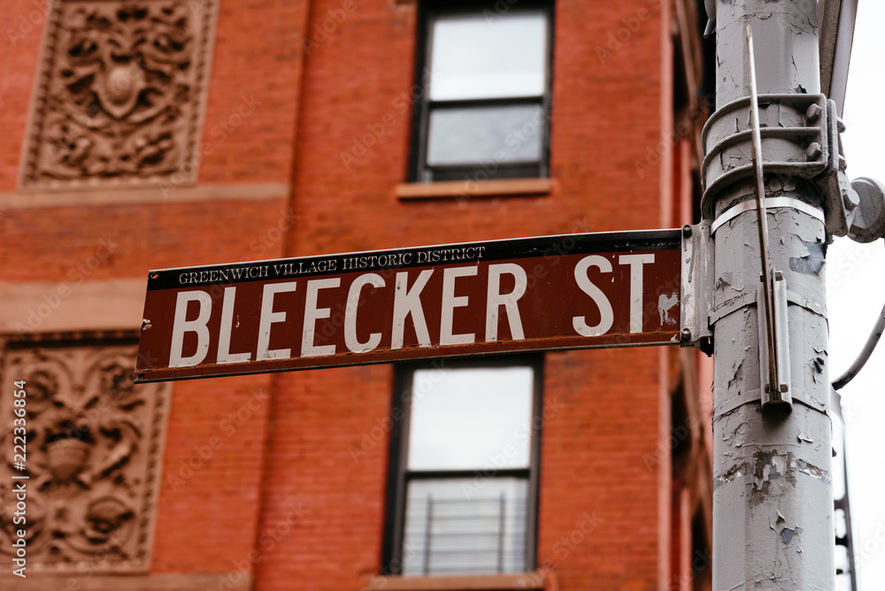 Bleecker Street road sign in Greenwich VIllage in New York Bleecker Street road sign in Greenwich VIllage in New York