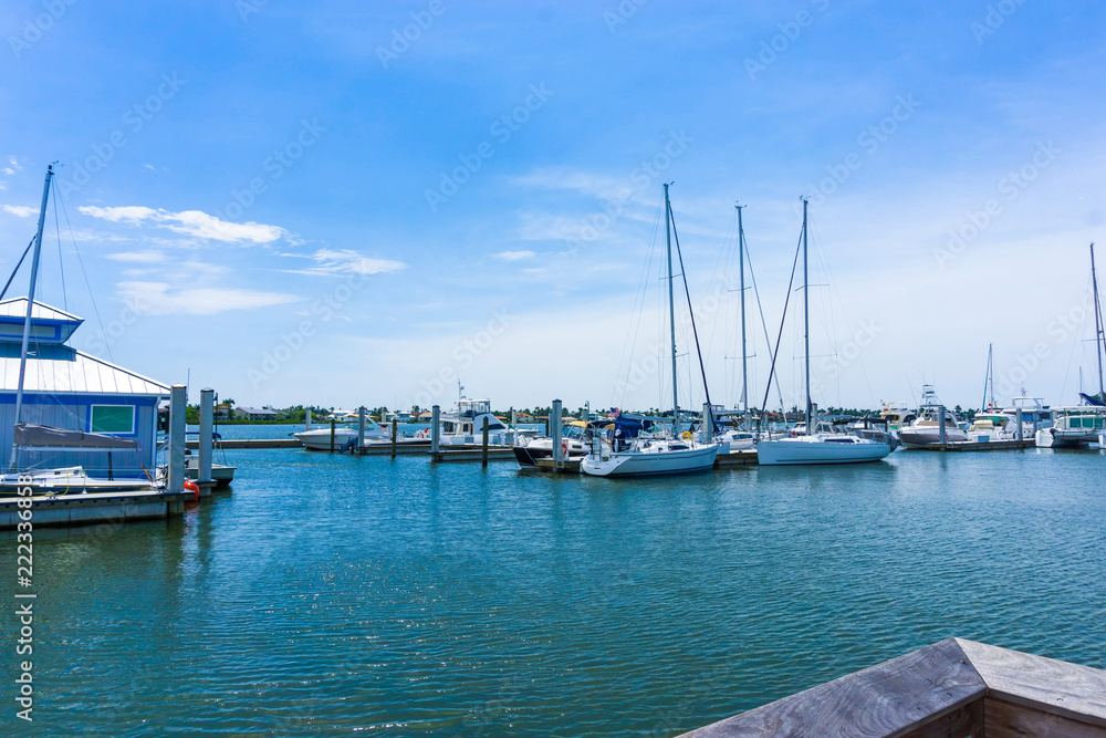 The yachts at boat marina and waterfront in Naples, Florida at USA