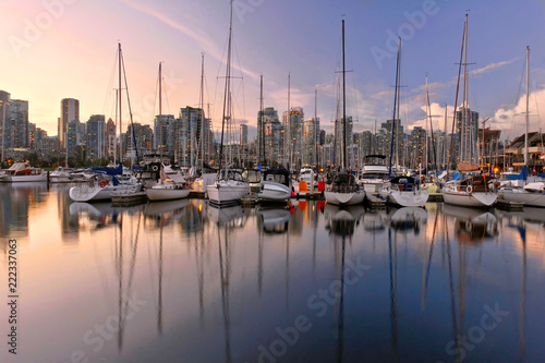 Vancouver skyline at sunset. View of Yaletown and Heater Marina from Kitsilano. British Columbia. Canada. © aquamarine4