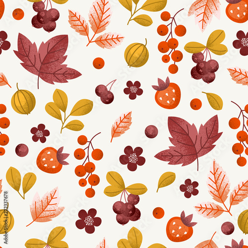 Forest berry seamless pattern. Garden berries fabric background. Vector illustration