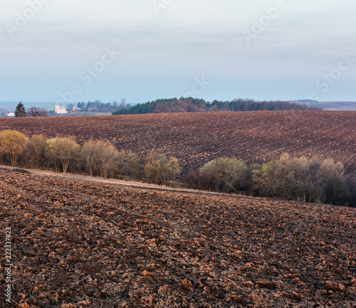 Spring morning arable and growth fields and countryside. photo