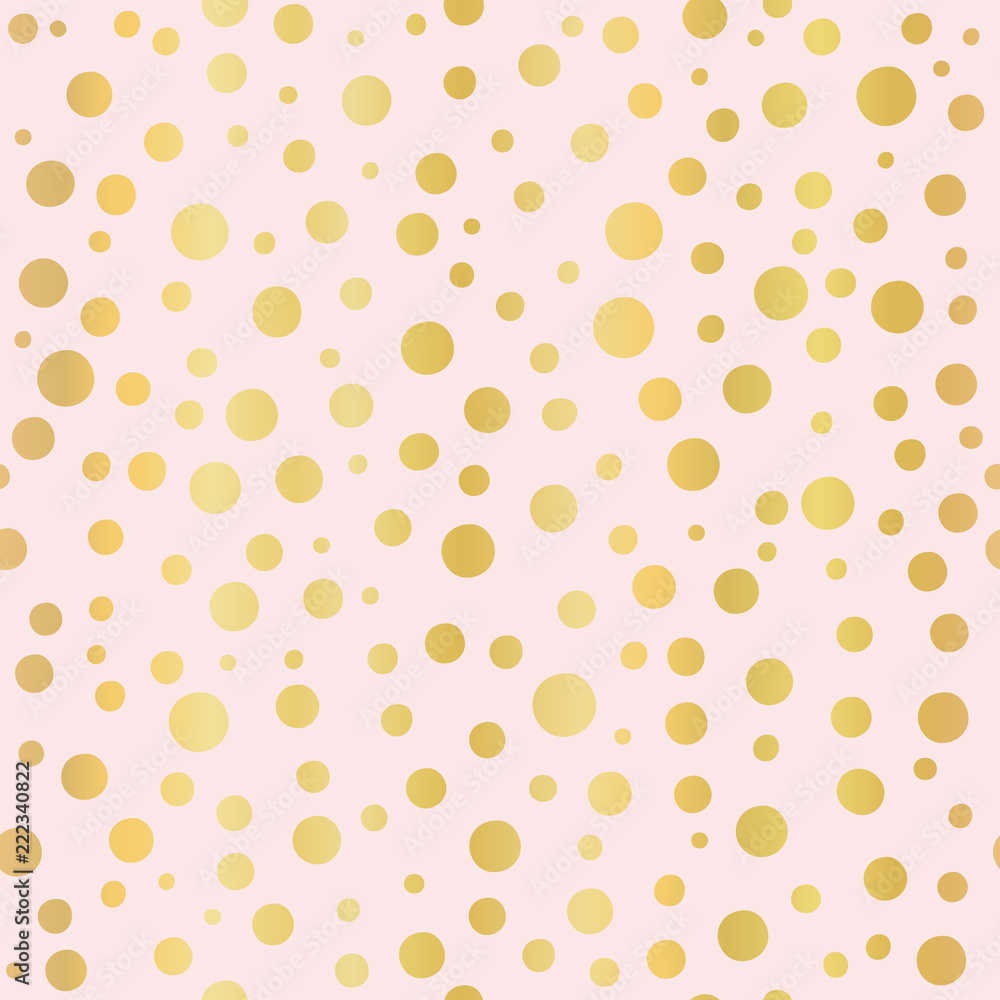 Luxe Rose Gold Polka Dots Pattern Seamless Vector, Drawn Metallic Foil ...