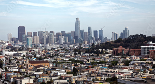San Francisco cityscape skyline seen from Bernal Hill.