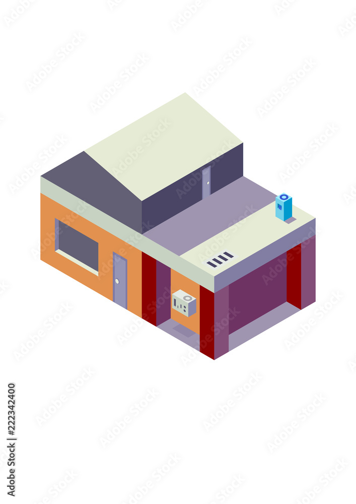 Isometric house on white background. Modern house in isometric projection. Isometric house on white background. Modern house in isometric projection.