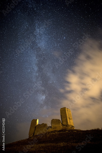 Medieval castle, night photography, Castillo de Montuenga, Soria, Spain photo