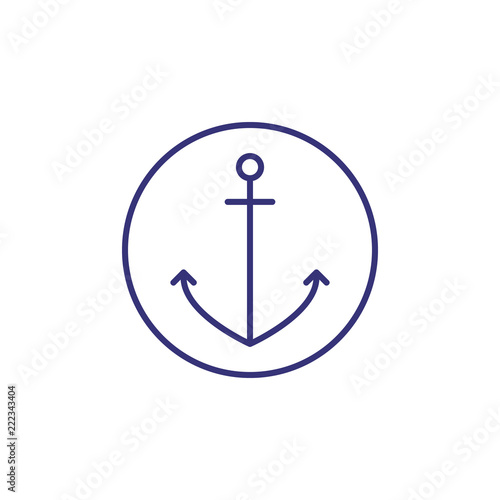 Anchor emblem line icon. Ship, cruise, seaport. Travel concept. Vector illustration can be used for topics like tourism, transportation, navigation