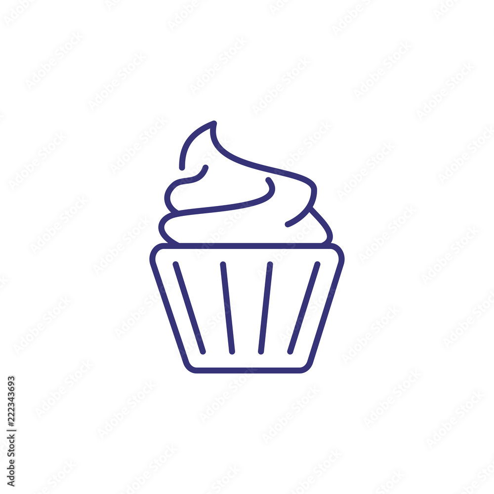 Cupcake with cream line icon. Sweet food, dessert, bakery. Restaurant concept. Vector illustration can be used for topics like food, unhealthy eating, confectionary Cupcake with cream line icon. Sweet food, dessert, bakery. Restaurant concept. Vector illustration can be used for topics like food, unhealthy eating, confectionary