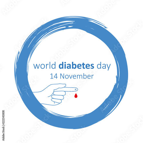 world diabetes day 14 november blue circle and finger with blood