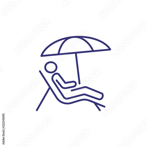 Man sunbathing in chaise lounge line icon. Beach, summer resort, vacation. Travel concept. Vector illustration can be used for topics like tourism, summer, leisure