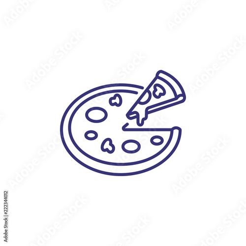 Pizza and piece line icon. Pizzeria, pie, bakery. Restaurant concept. Vector illustration can be used for topics like food, menu, unhealthy eating
