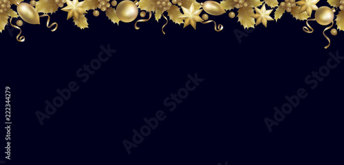 Realistic Christmas New Year red holly berry gold header top. Vintage winter holiday decoration design element background template 3d render mesh gradient seasonal golden vector illustration