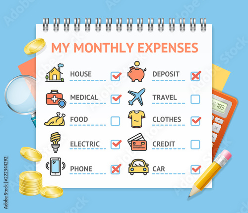 Monthly Expenses Realistic Detailed 3d Concept. Vector
