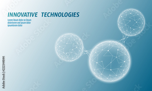 Low poly water molecule structure 3D render concept. Polygonal science research ecological technology art. Futuristic modern abstract background. H2O cell connected wire mesh vector illustration