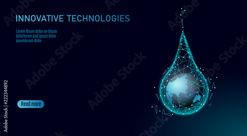 Save water low poly concept. Polygonal triangle ecology planet ocean sea safety banner. Water drop leak fix nature global environment care world day vector illustration