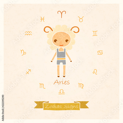  Aries zodiac sign with texture of paper