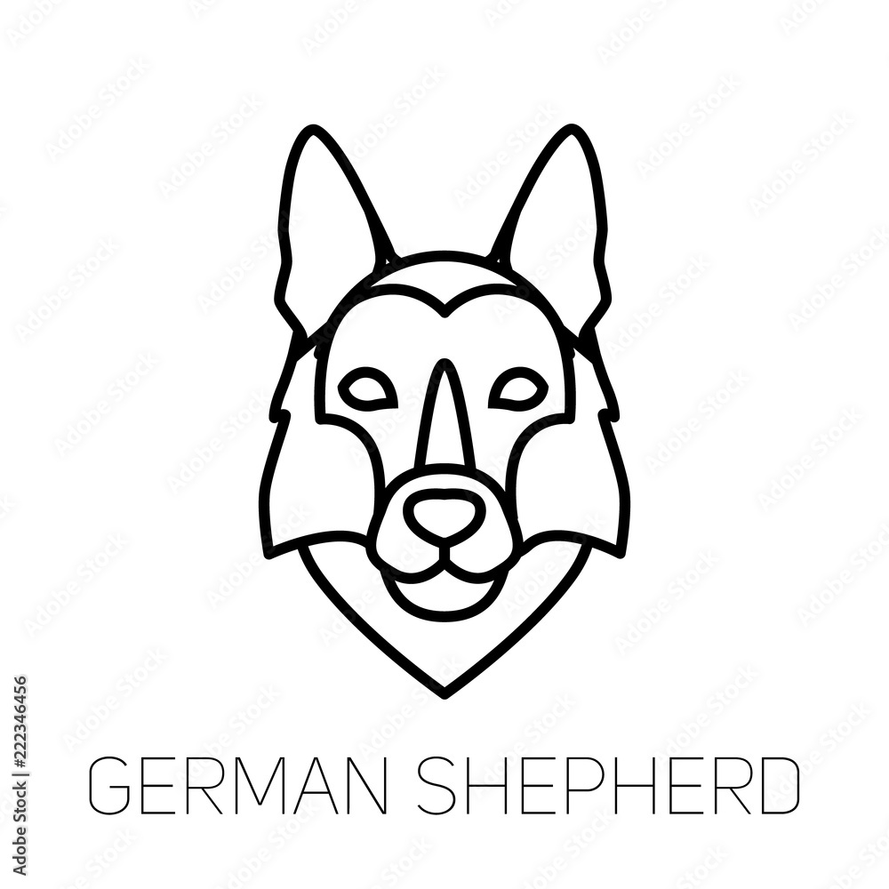 German Shepherd linear face icon. Isolated outline dog head vector