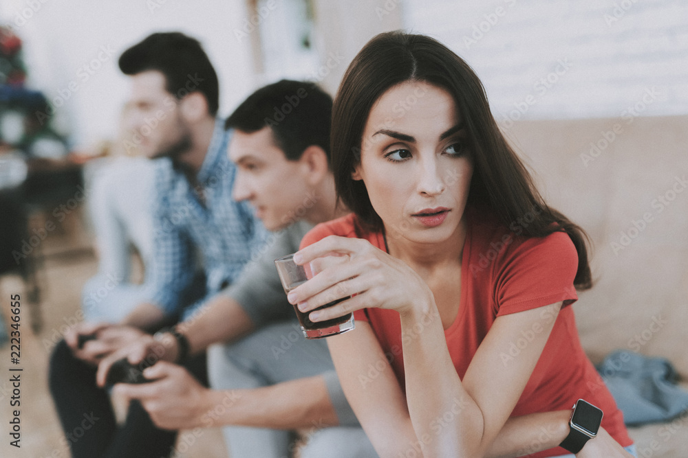 Young People Playing Videogames on Party at Home. Young People Playing Videogames on Party at Home.