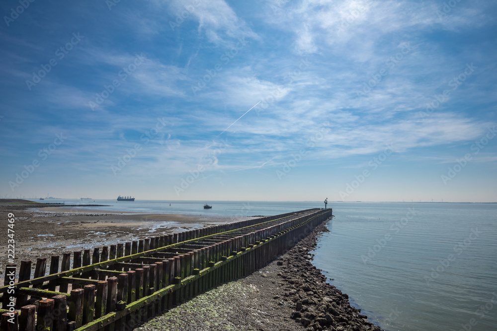 Old Broken Boardwalk Into The North Sea At Harbour Of Vlissingen Province Zeeland Old Broken Boardwalk Into The North Sea At Harbour Of Vlissingen Province Zeeland