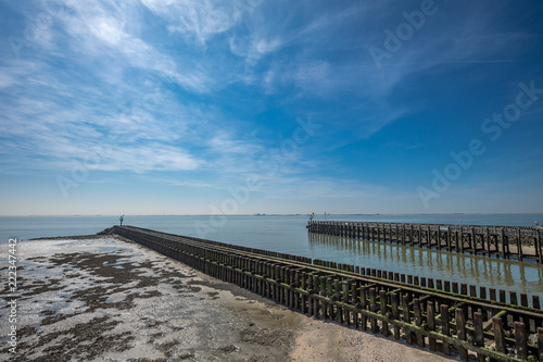 Old Broken Boardwalk Into The North Sea At Harbour Of Vlissingen Province Zeeland