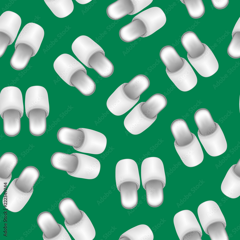 Realistic Detailed 3d Template Blank White Home Slippers Seamless Pattern Background. Vector Realistic Detailed 3d Template Blank White Home Slippers Seamless Pattern Background. Vector