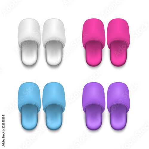 Realistic Detailed 3d Template Blank Color Home Slippers Mock Up. Vector