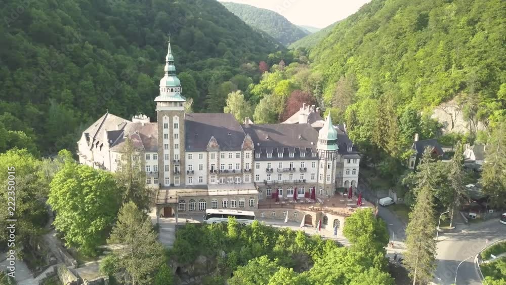Aerial view to Lillafured Castle. Lillafured is one of the most beautiful natural environments, near Miskolc in the Eastern part of Bukk Mountains Aerial view to Lillafured Castle. Lillafured is one of the most beautiful natural environments, near Miskolc in the Eastern part of Bukk Mountains