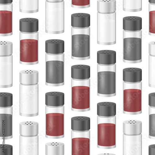 Realistic Detailed 3d Glass Sea Salt and Pepper Seamless Pattern Background. Vector