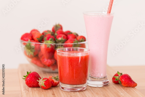 Food. Strawberry, milk cocktail, smoothies