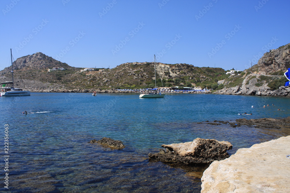 the beautiful beach at Anthony Quinn Bay Rhodes - Greece