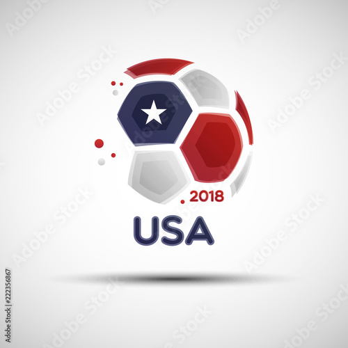 Abstract soccer ball with United States of America national flag colors