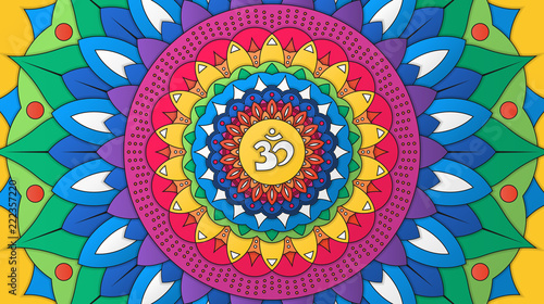 Indian decorative colorful round ornament with Om Symbol