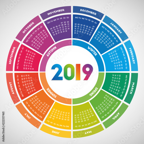 Colorful round calendar 2019 design