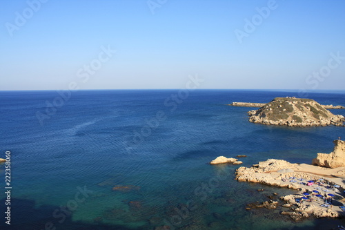 Grand blue beach in Stegna on Rhodes island in Grecce