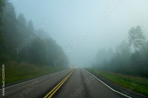 Foggy morning on the road, Finland