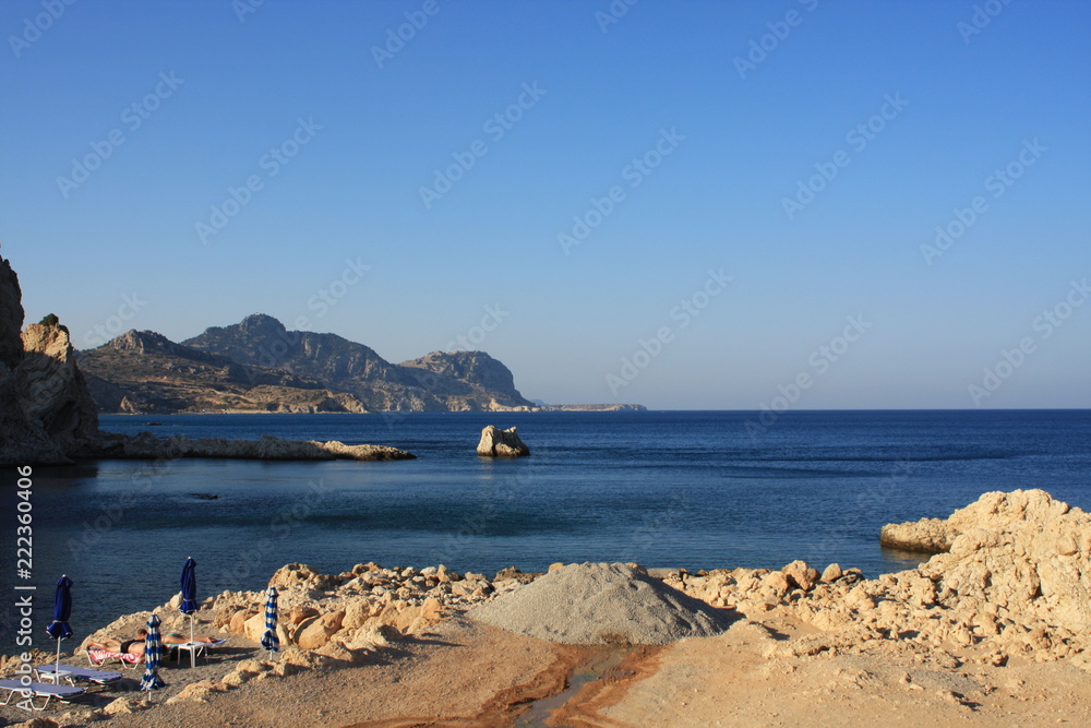 Grand blue beach in Stegna on Rhodes island in Grecce.