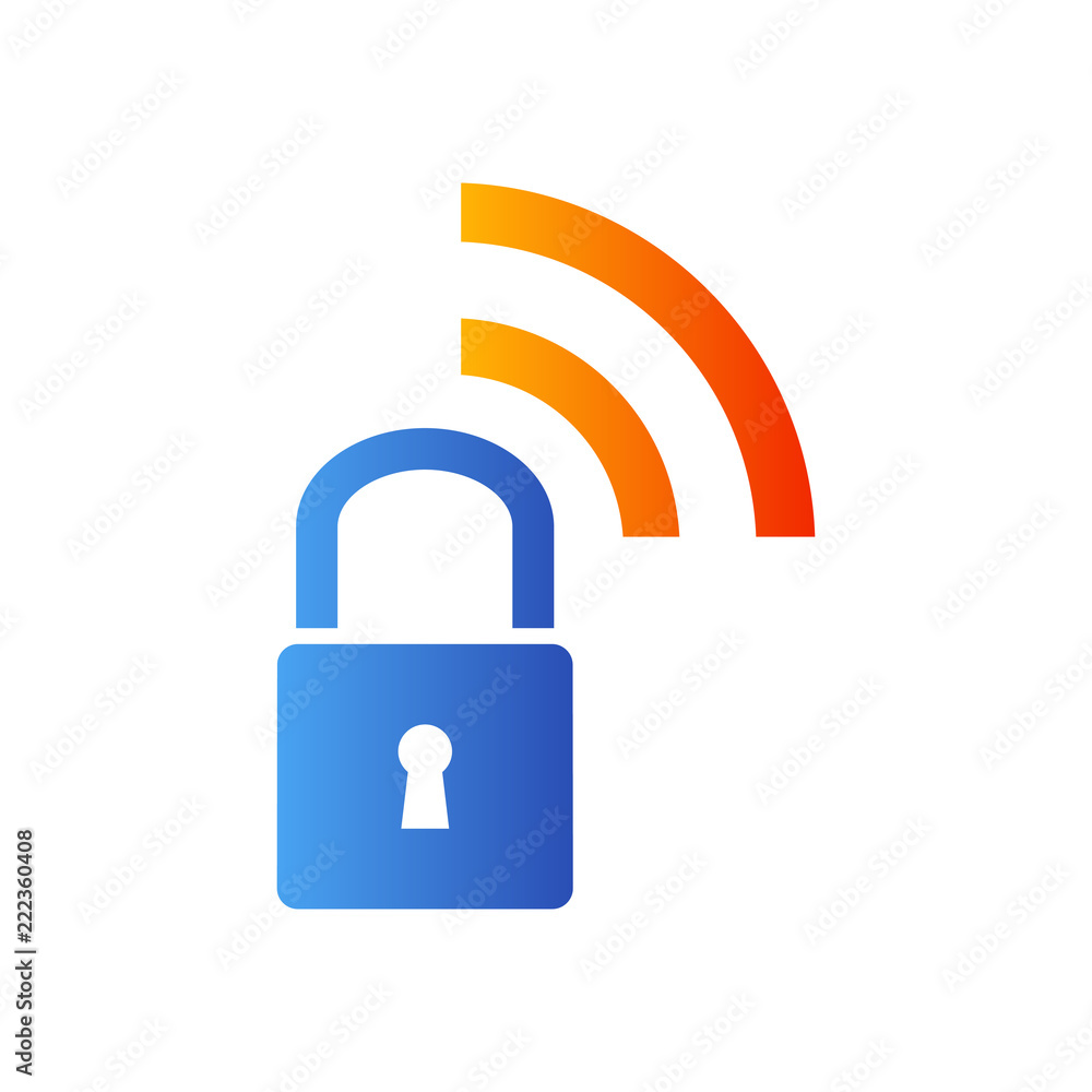 Icono plano candado con ondas en azul y naranja Icono plano candado con ondas en azul y naranja