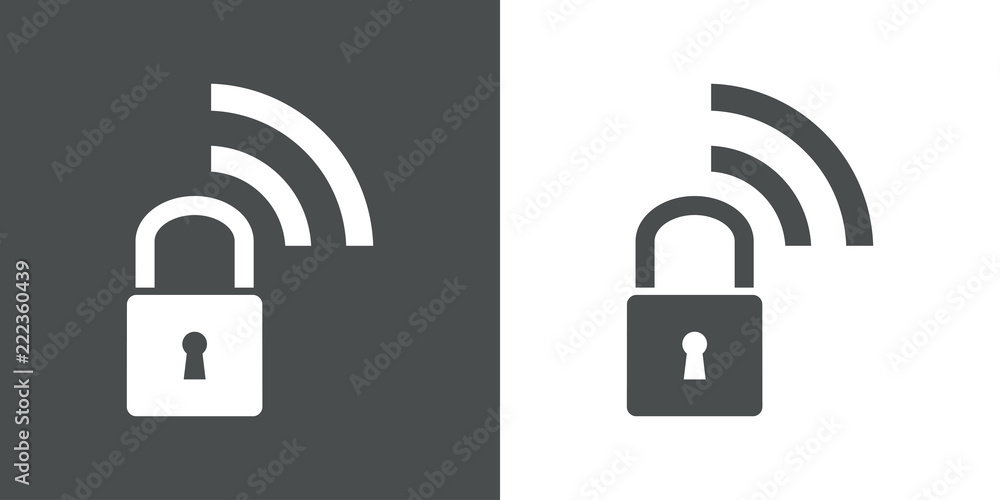 Icono plano candado con ondas en gris y blanco Icono plano candado con ondas en gris y blanco